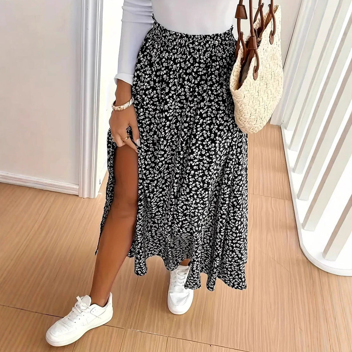 Women's Floral Maxi Skirt with Side Slit