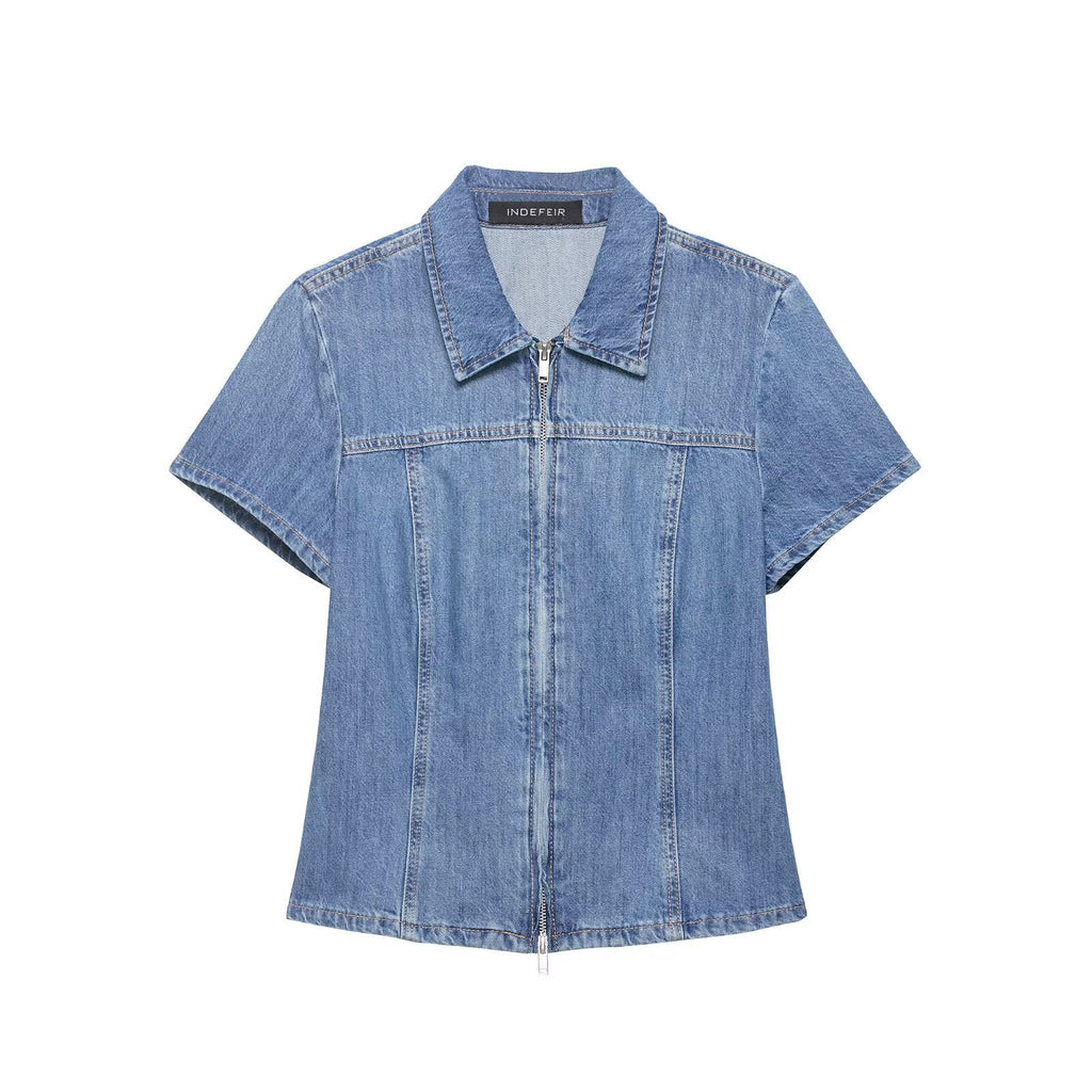 Women's Denim Short Jacket with Zipper