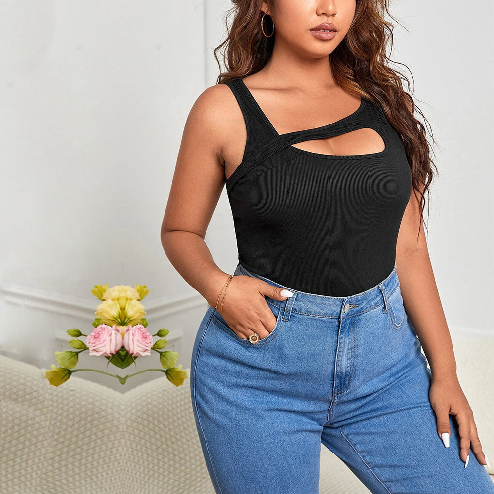 Women's Bodysuit with Asymmetric Cut-Out and Snake Print
