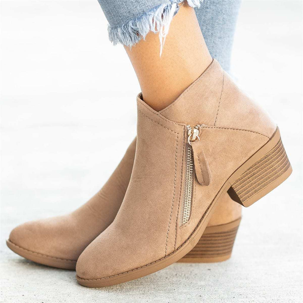 Women's Ankle Boots with Zipper and Block Heel