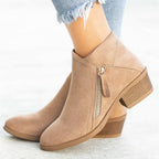Women's Ankle Boots with Zipper and Block Heel
