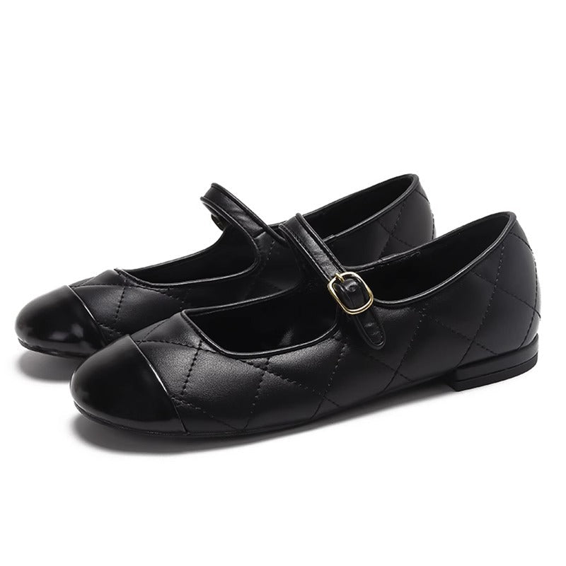 Women's Ballet Flats with Elegant Strap and Fashionable Plaid Pattern