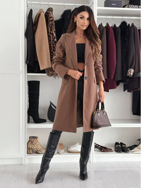 Women's Wool Coat with Timeless Cut and Structured Lapel