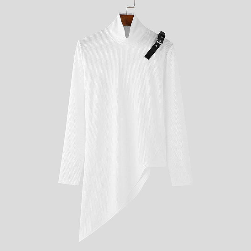 Women's Asymmetrical Long-Sleeve Top with Mock Neck and Strap