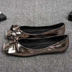 Women's Ballet Flats with Elegant Bow and Glossy Patent Finish