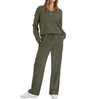 Women's Casual Lounge Set with V-Neck Sweatshirt and Loose Drawstring Pants