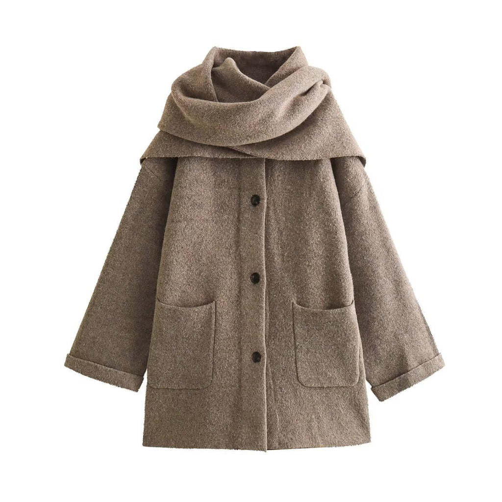 Women's Elegant Oversized Warm Wool Jacket with Pockets