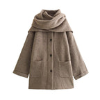 Women's Elegant Oversized Warm Wool Jacket with Pockets