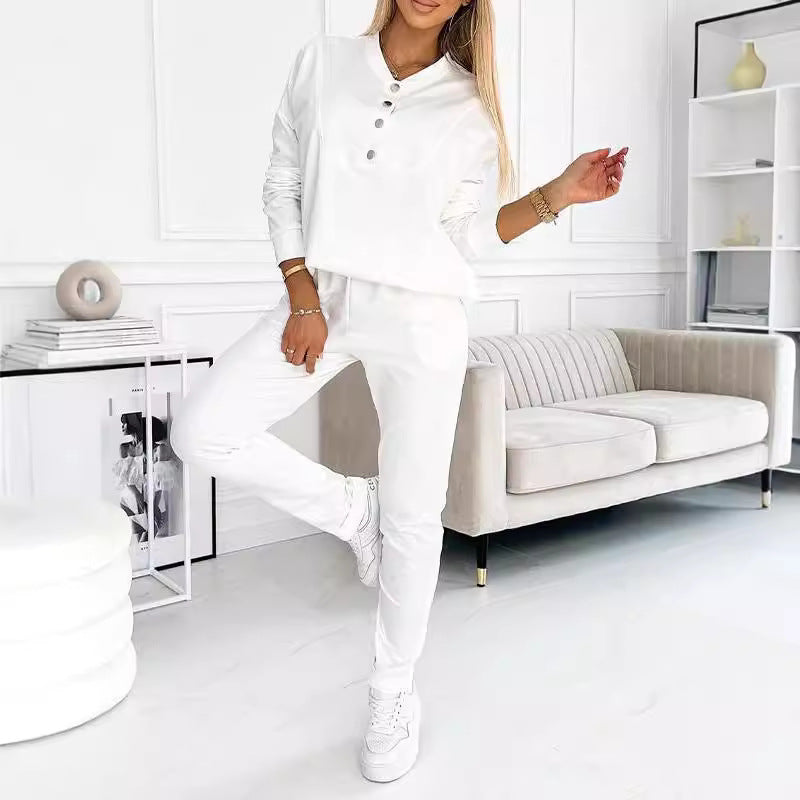 Women's Casual Jogging Suit with Elegant Button Details