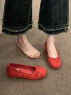 Women's Ballet Flats with Decorative Bow Detail and Fleece Outsole