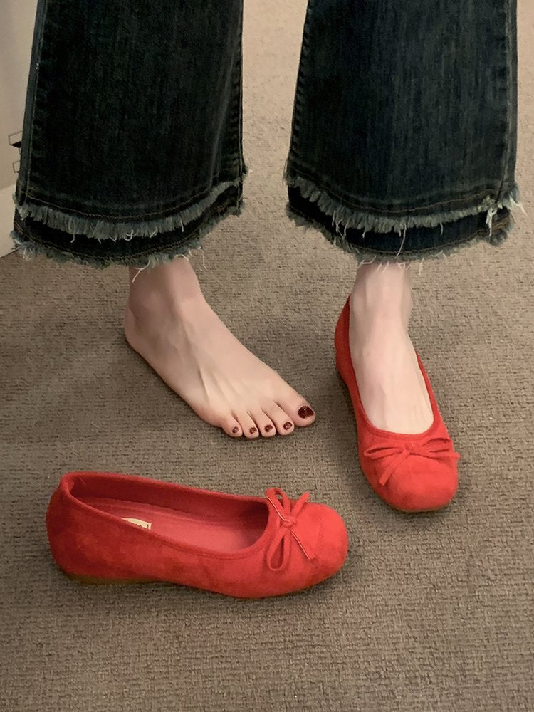 Women's Ballet Flats with Decorative Bow Detail and Fleece Outsole