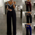 Elegant Women's Jumpsuit with Off-Shoulder Cut & Glittering Neckline