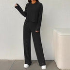 Women's Casual Knit Lounge Set with Hood and Wide Cut