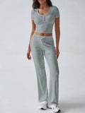 Women's Comfortable Leisure Set with Short Top and Wide-Leg Pants