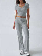 Women's Comfortable Leisure Set with Short Top and Wide-Leg Pants