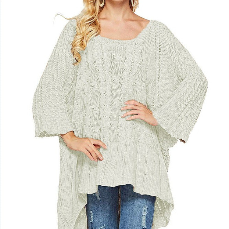 Women's Chunky Knit Poncho with Innovative Cut