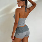 Women's Swimwear Set with Neck Ties and Elastic Waistband