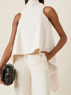Women's Sleeveless Tunic with Asymmetrical Cut and Elegant Collar