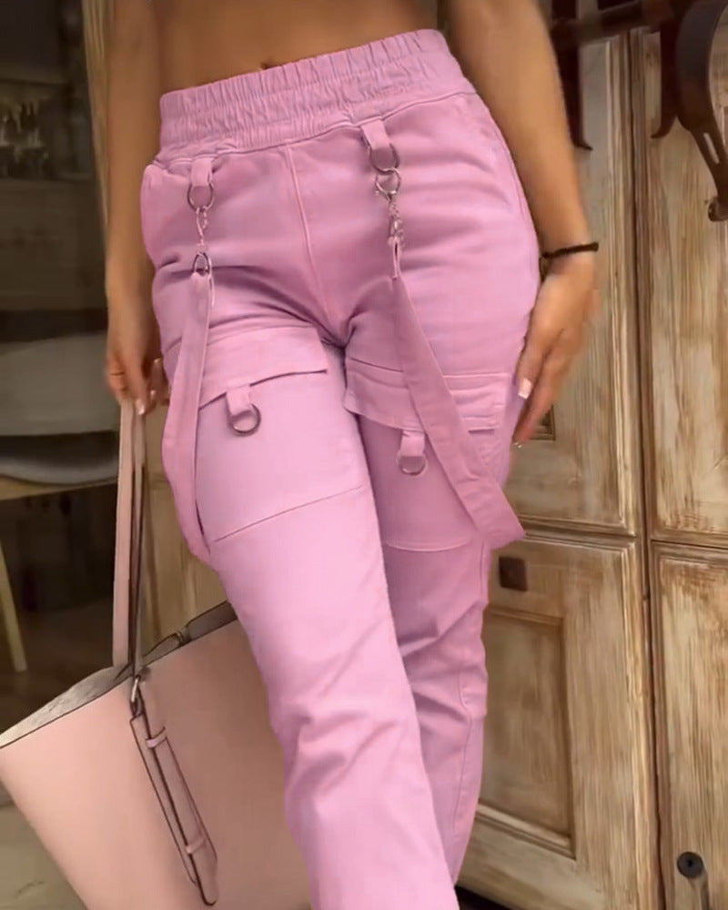 Women's Cargo Pants with Pockets and Belt
