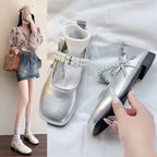 Women's Ballet Flats with Decorative Pearl Strap and Bow Accent