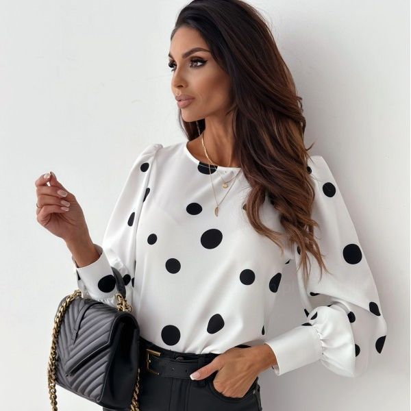 Women's Polka Dot Blouse with Ruffle Sleeves