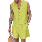Elegant Women's Sleeveless Blazer and Shorts Set