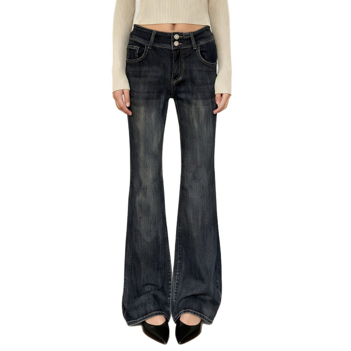 Women's High-Waisted Flared Jeans with Adjustable Waistband