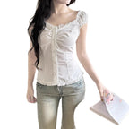 Women's Striped Blouse with Ruffle Details