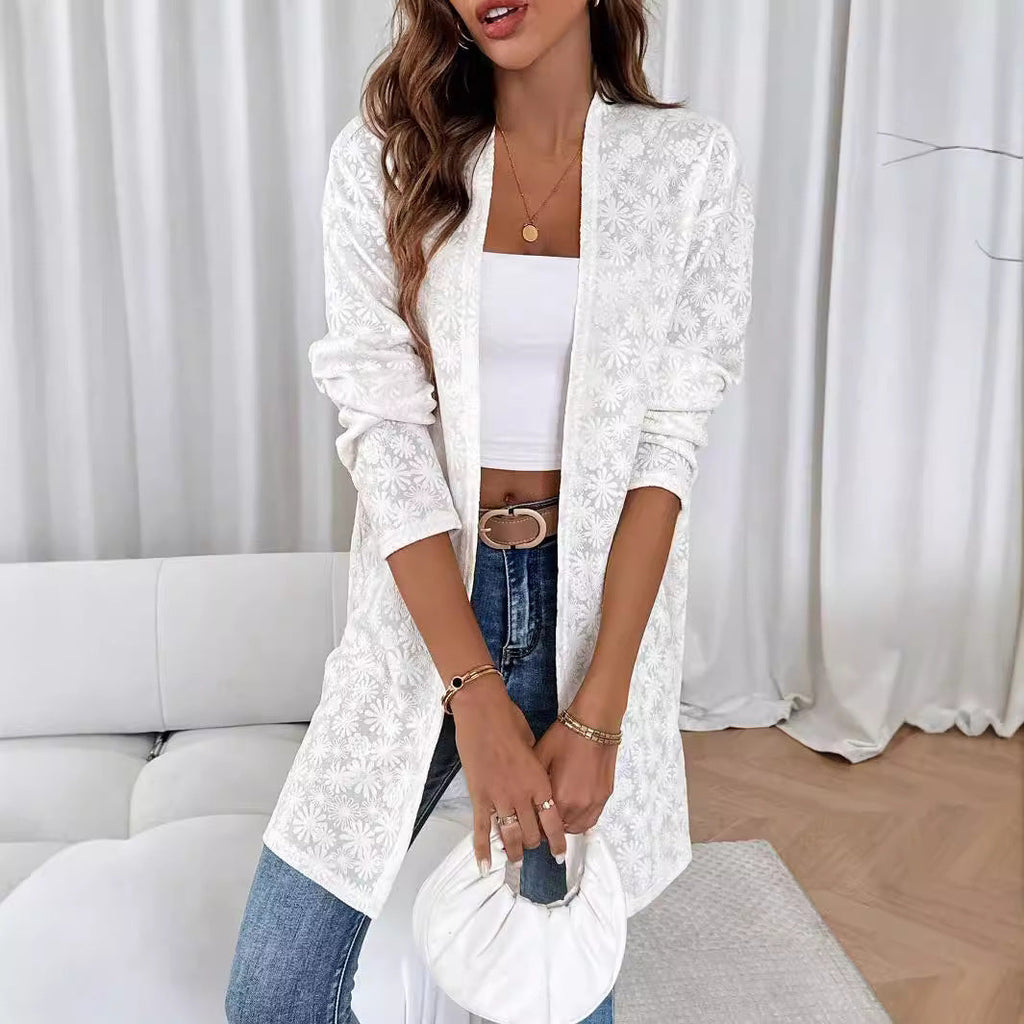 Women's Elegant Cardigan with Floral Motifs