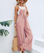 Women's Casual Wide-Leg Jumpsuit with Buckle Closure