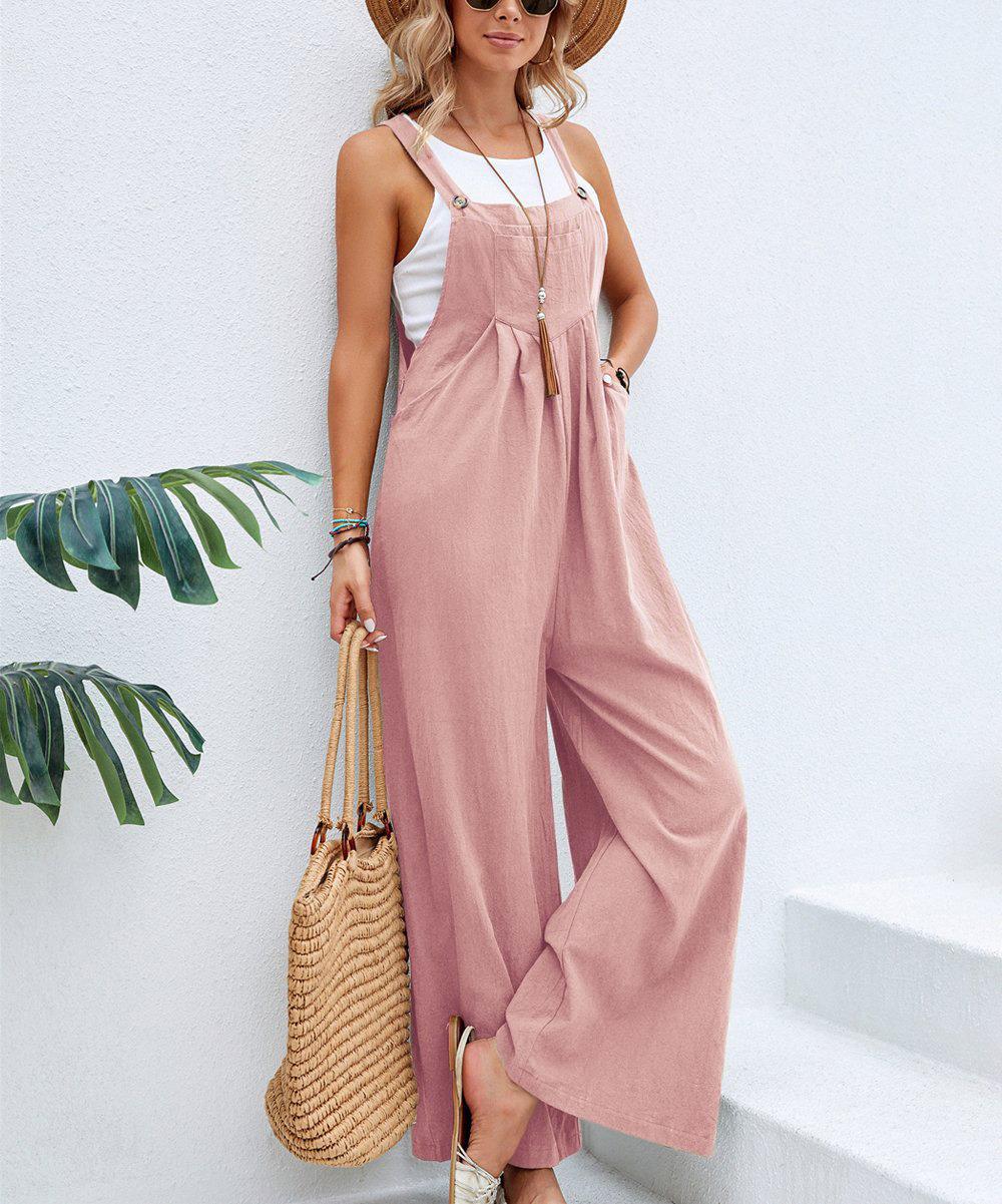 Women's Casual Wide-Leg Jumpsuit with Buckle Closure