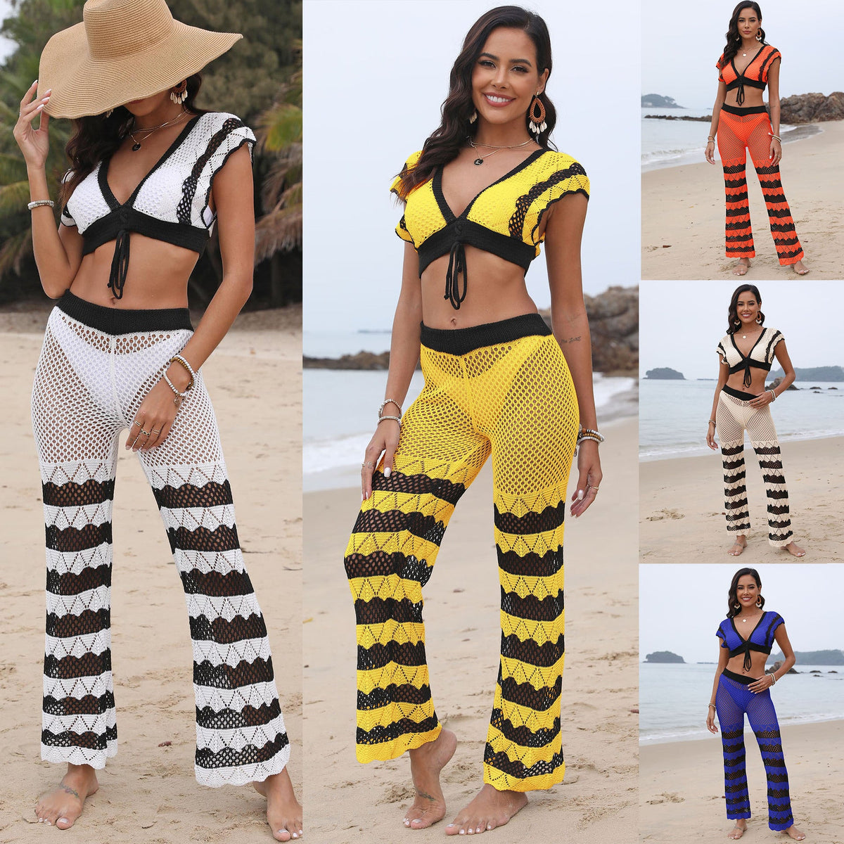 Women's Crochet Crop Top and Shorts Set