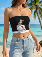 Women's Floral Bird Print Bandeau Top
