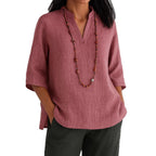 Casual V-Neck Blouse with Side Pockets