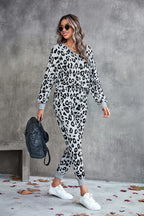 Women's Leopard Print Jogging Suit with Wide Waistband