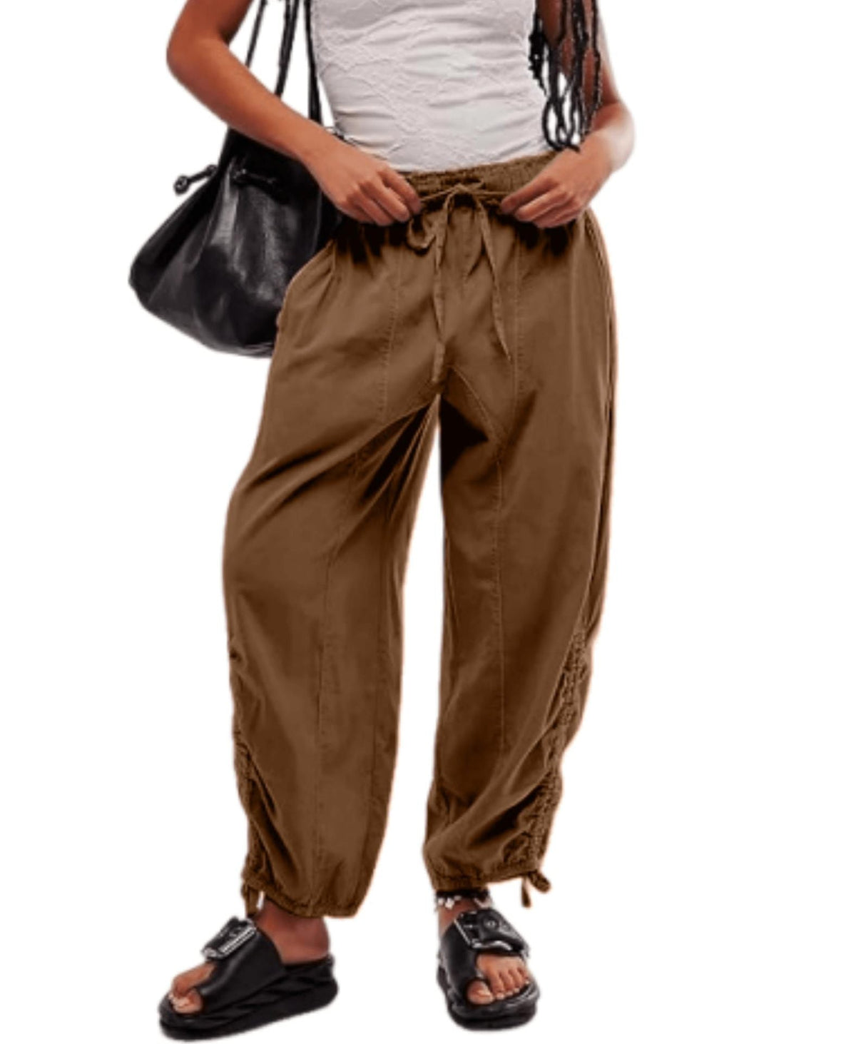 Women's Comfortable Casual Pants with Waistband and Decorative Lacing