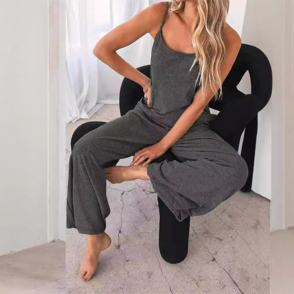 Women's Casual Wide-Leg Jumpsuit with Pockets
