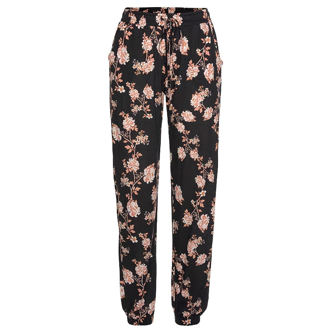 Women's Elegant Floral Casual Pants with Elastic Waist