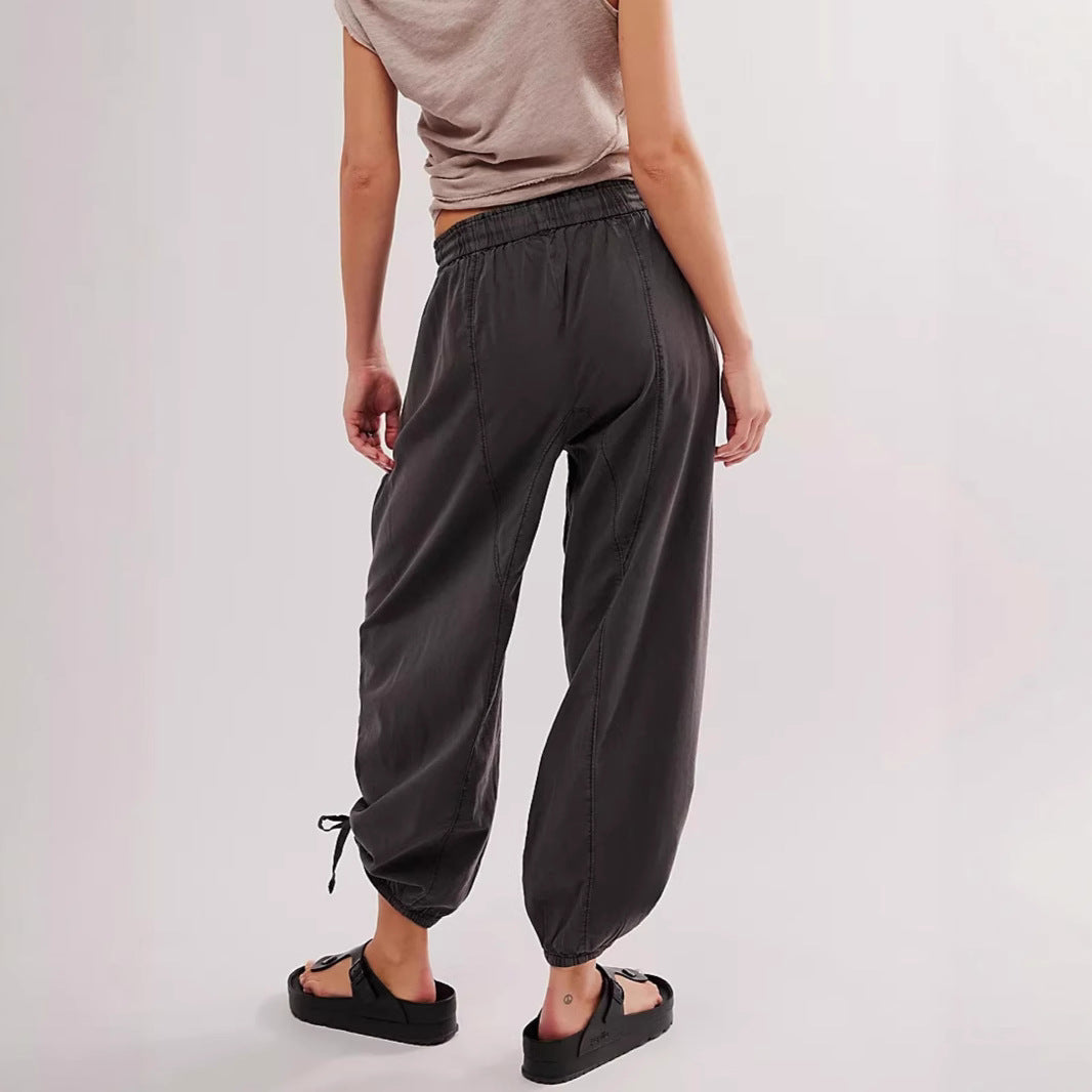 Women's Comfortable Casual Pants with Waistband and Decorative Lacing