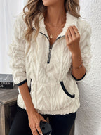 Women's Fleece Pullover in Modern Knit Design with Zipper