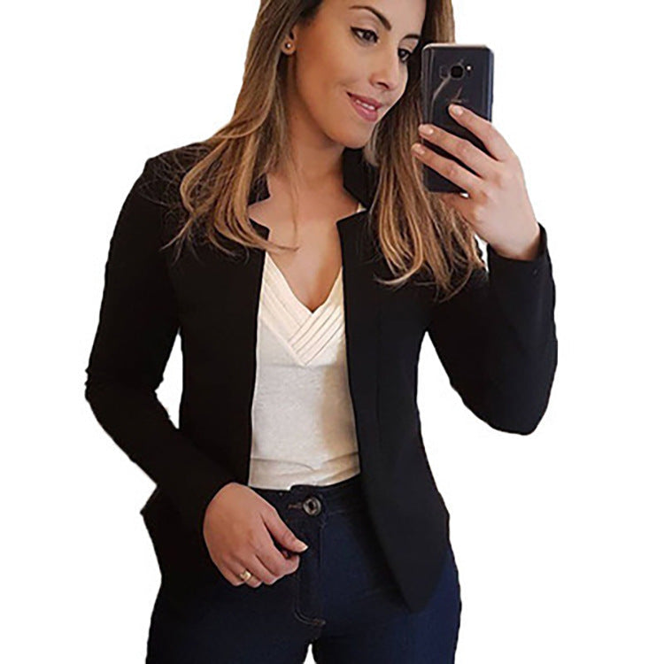 Women's Elegant Slim-Fit Blazer with Open Collar and Long Sleeves