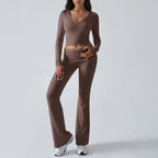 Women's form-fitting yoga set with high waist and V-neck