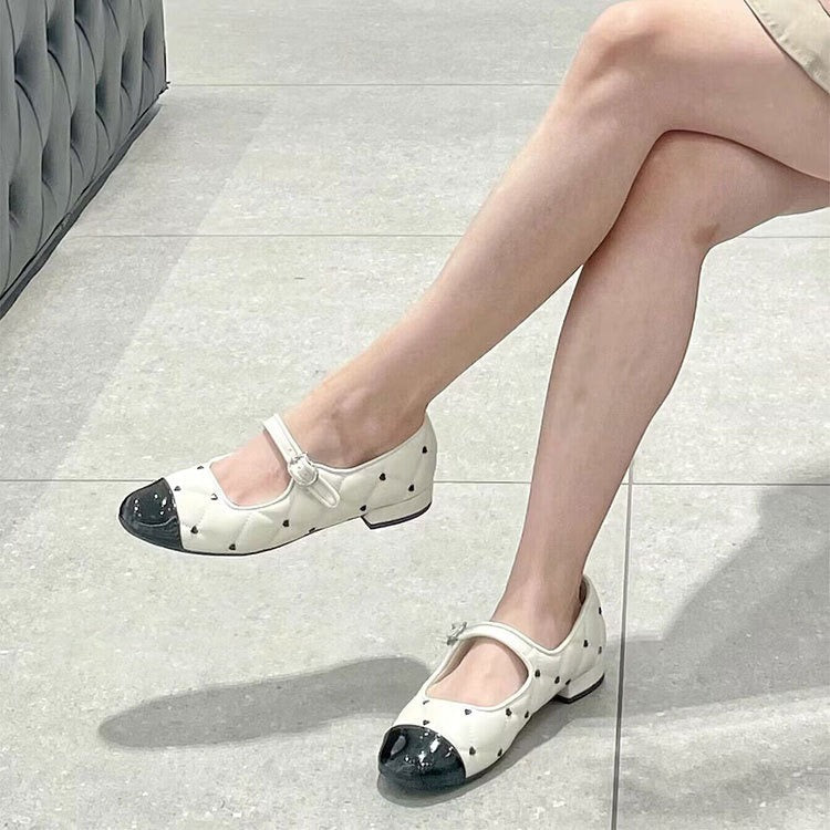 Women's Ballet Flats with Decorative Heart Design and Patented Toe Cap