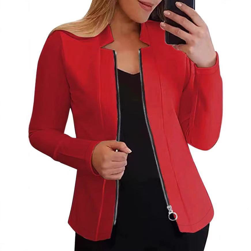 Women's Biker Jacket with Innovative Cut and Zipper Details