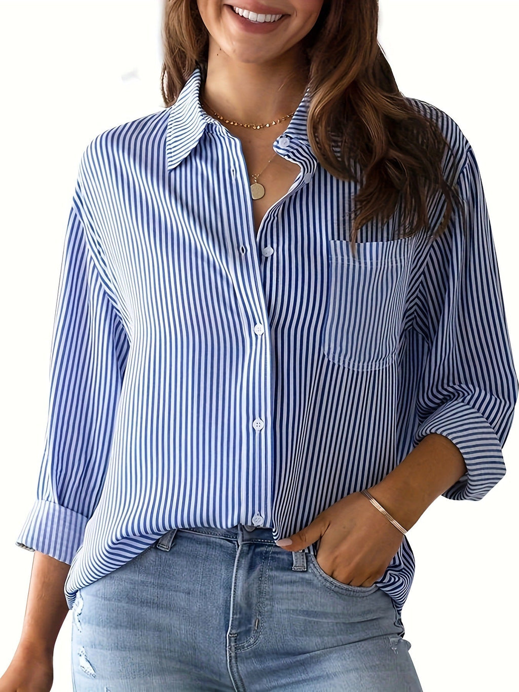 Women's Shirt with Modern Striped Pattern and Comfortable Fit