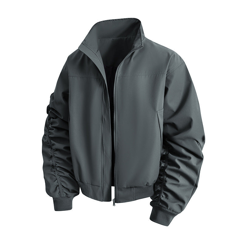 Women's Elegant Bomber Jacket with Textured Sleeves