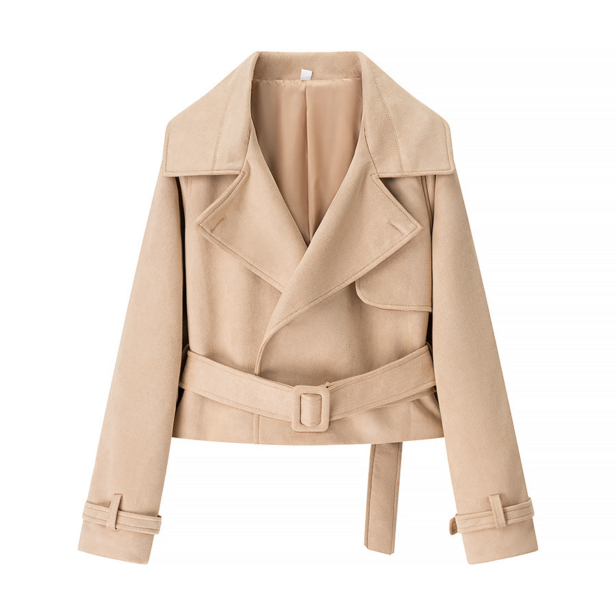 Women's Elegant Faux Leather Jacket with Belt
