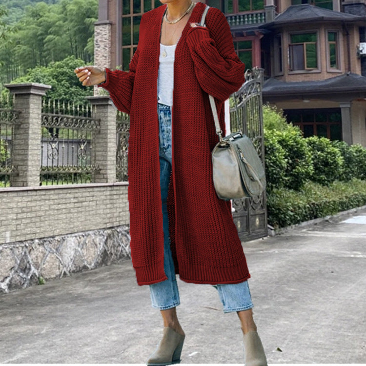 Women's Long Knit Coat with Open Front and Casual Fit