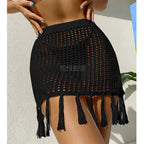 Women's Crochet Beach Skirt with Fringe Accents
