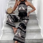 Women's Jumpsuit with Halter Design and Patterned Details